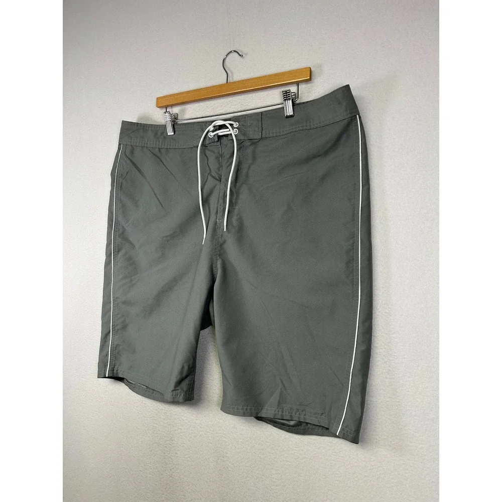 Surf Beach Old Navy Mens 40 Gray Board Shorts‎ White Piping Swim Trunks 6897